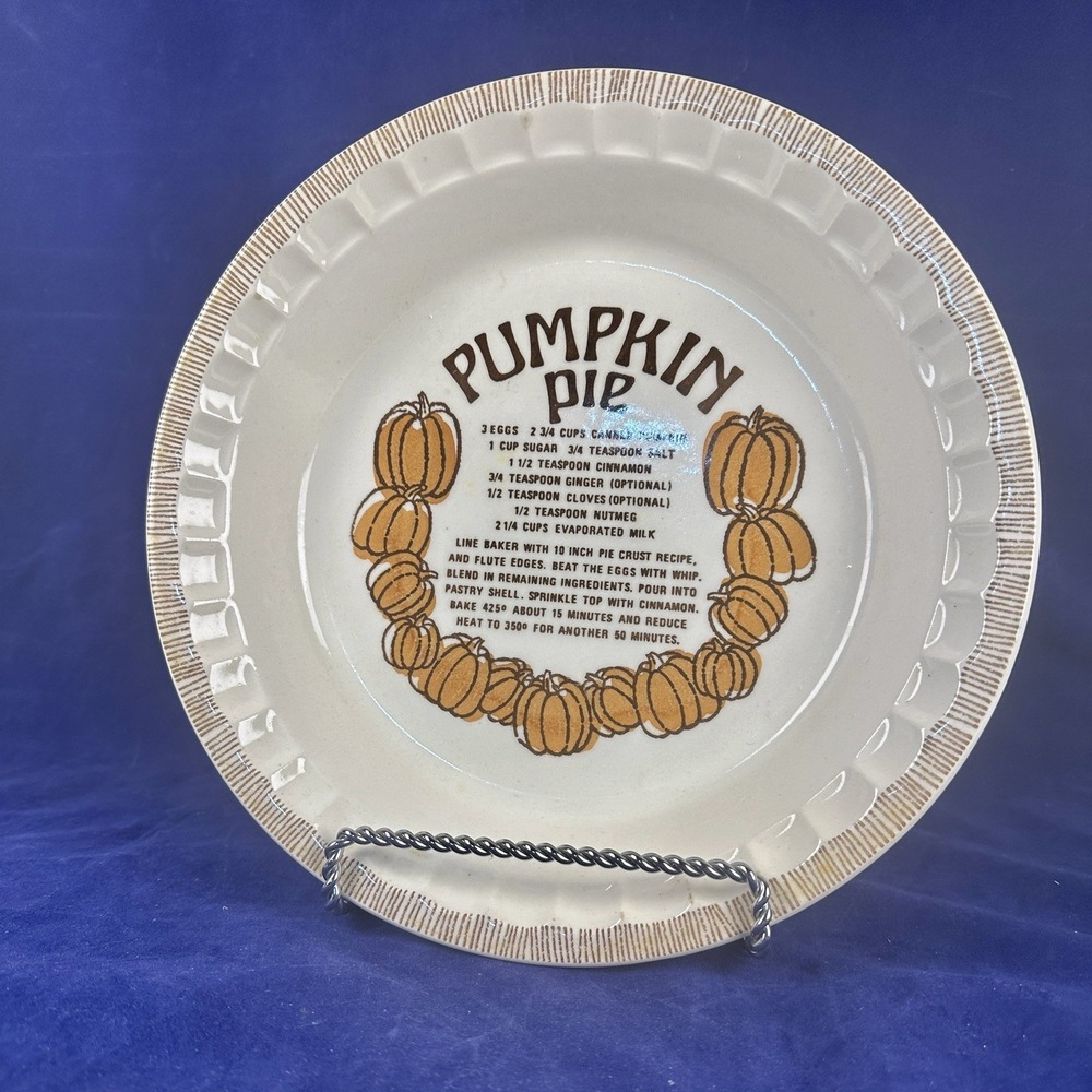 Vintage Royal China by Jeannette Country Harvest Pumpkin Pie Pan Plate w/ Recipe